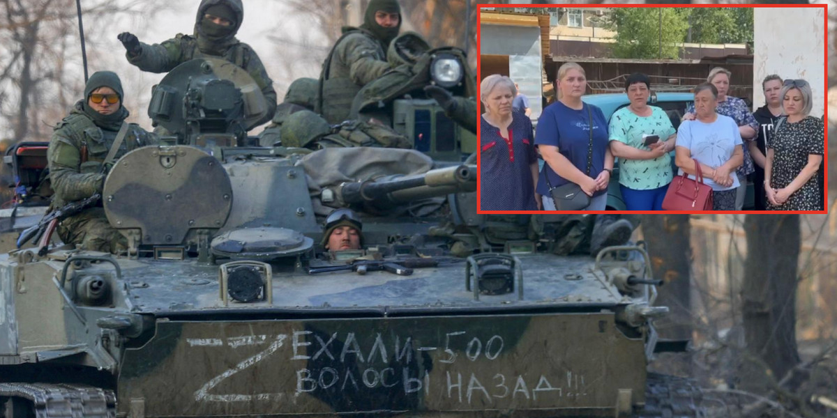 Rosjanie protestują przeciw łapownictwu w ich armii. Na górnym zdjęciu kobiety, które nagrały apel do władz w sprawie łapówek za urlopy dla żołnierzy. FOT. ABACAPRESS, Telegram