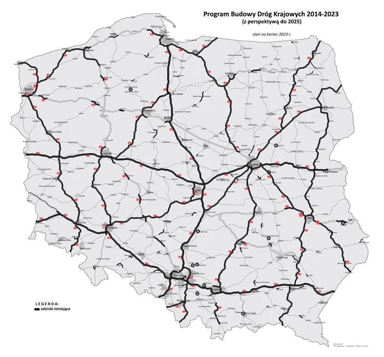 Mapa dróg ekspresowych i autostrad - planowany stan na koniec 2023 roku