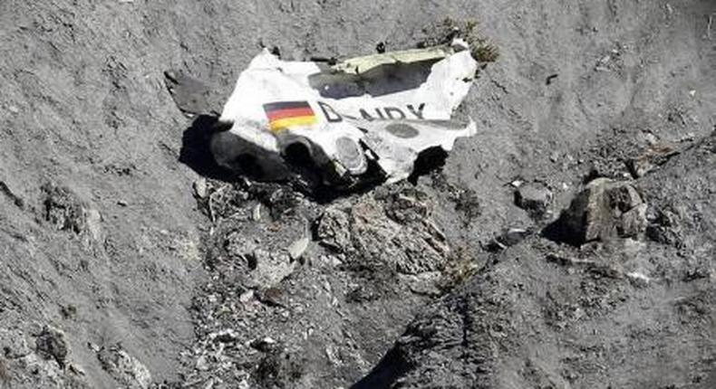 Wreckage of the Airbus A320 is seen at the site of the crash, near Seyne-les-Alpes, french Alps March 26, 2015.