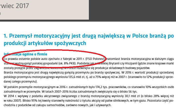 Wpadka w raporcie o motoryzacji w Polsce. Polonez był produkowany do 2002, a nie do 2011. W 2011 w FSO koniec chevroleta aveo