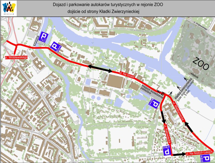 Mapka z parkingami we Wrocławiu na czas otwarcia Afrykarium