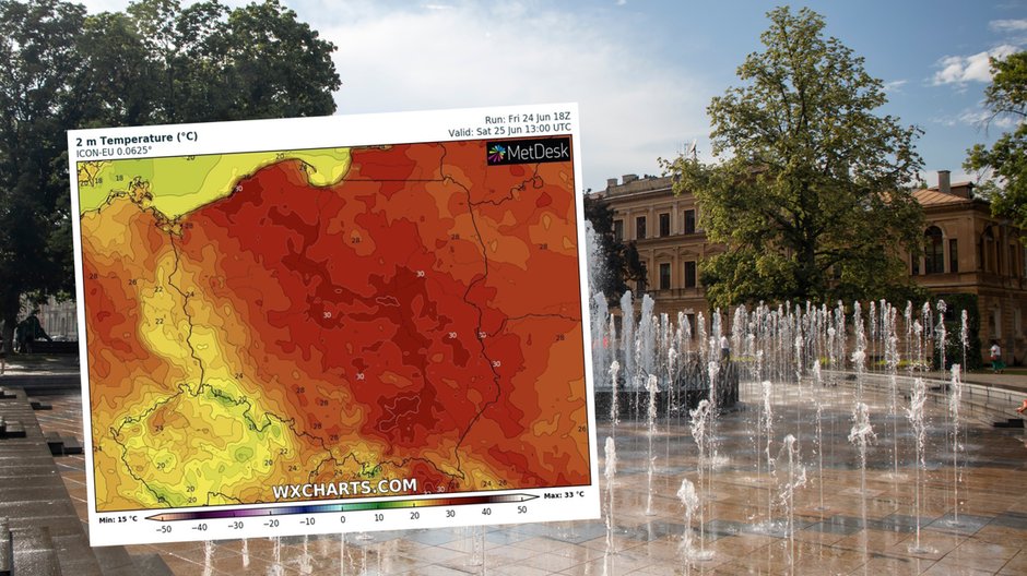 To będzie słoneczna i bardzo gorąca sobota (mapa: wxcharts.com)