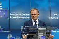 European Council President Donald Tusk takes part in a news conference after being reappointed chairman of the European Council during a EU summit in Brussels