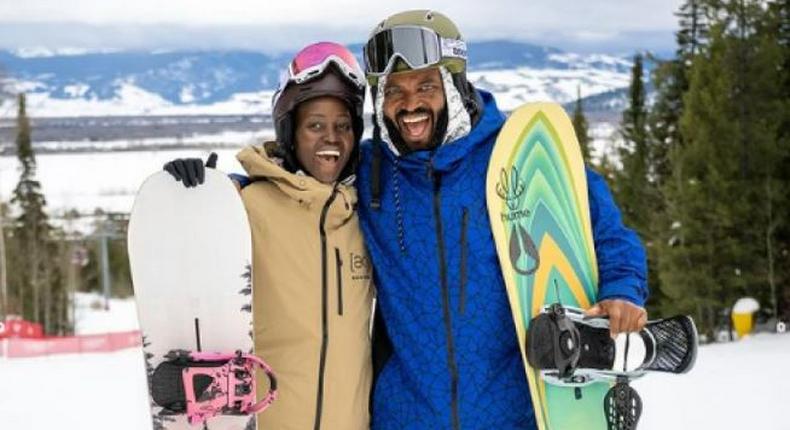 Lupita Nyong'o on holiday with family and boyfriend Selema Masekela at the Jackson Hole Mountain Resort in Wyoming
