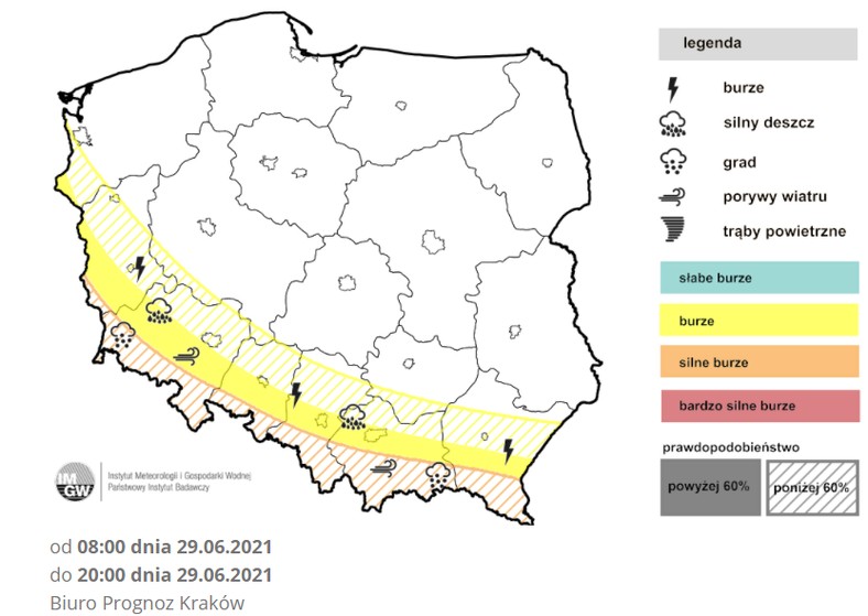 Prognoza burz IMGW na wtorek