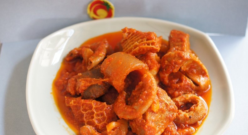 Ghanaian stew prepared with offal (1qfoodplatter)