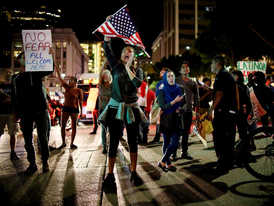 Demonstrators across California marched in protest on November 9 after Donald Trump won the race to the White House.