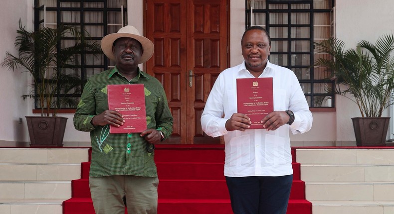 President Uhuru Kenyatta with former Prime Minister Raila Odinga 