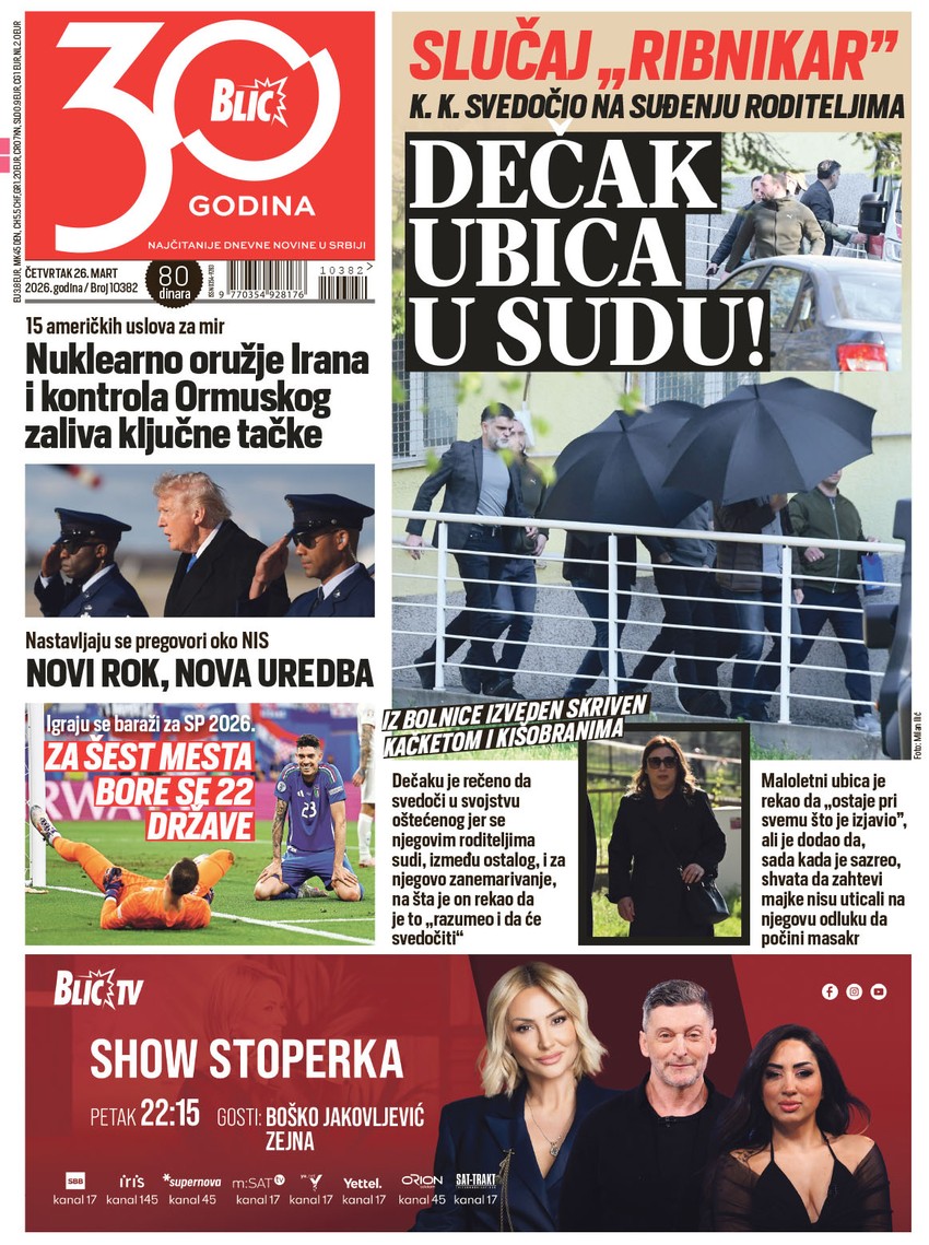 Blic naslovna strana za 26.3.