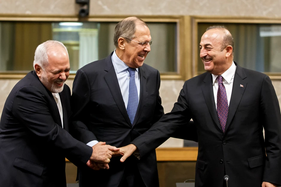 Džavad Zarif, Sergej Lavrov i Mevlut Čavušoglu na sastanku o Siriji u Ženevi 2018.