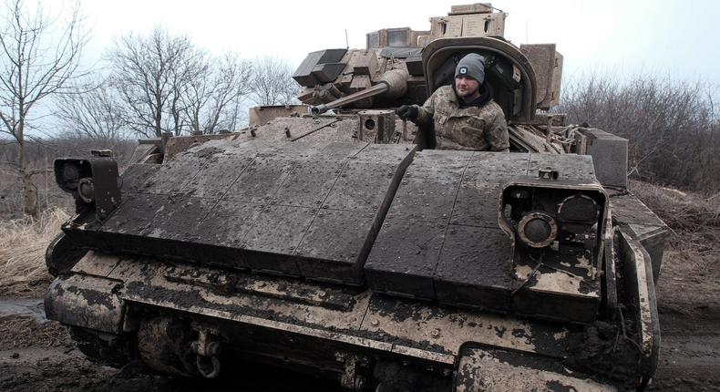 An M2 Bradley infantry fighting vehicle in Ukraine's Donetsk Oblast.Vitalii Nosach/Global Images Ukraine via Getty Images