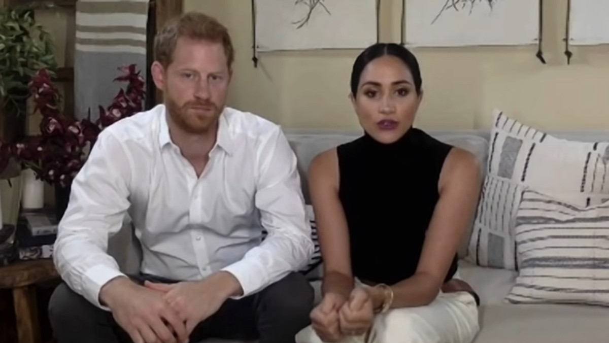 Książę Harry i księżna Meghan podczas wywiadu, którego udzielili zdalnie z domu