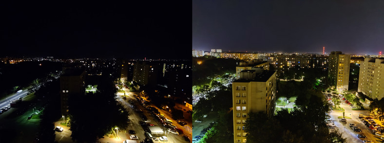 zdjęcia w trybie nocnym z modułów szerokokątnego i standardowego (kliknij, aby powiększyć)  