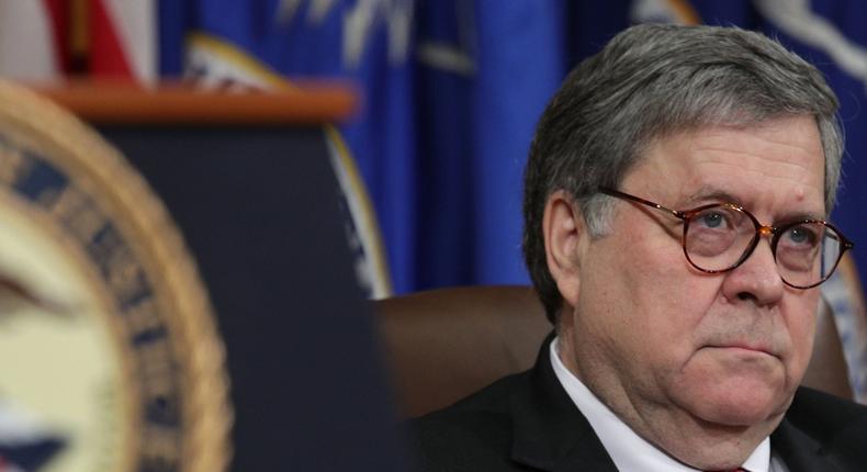 WASHINGTON, DC - FEBRUARY 26: U.S. Attorney General William Barr listens during a Department of Justice African American History Month Observance Program at the Department of Justice February 26, 2019 in Washington, DC. (Photo by Alex Wong/Getty Images)