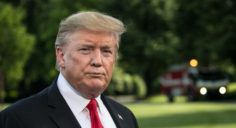 WASHINGTON, DC - MAY 20: (CHINA OUT, SOUTH KOREA OUT) U.S. President Donald Trump talks to journalists as he departs the White House for a campaign rally in Pennsylvania May 20, 2019 in Washington, DC. On his way to Montoursville, Pennsylvania, Trump said that Iran does not currently pose a direct threat to the United States. (Photo by The Asahi Shimbun via Getty Images)