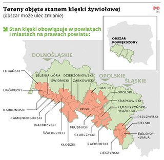 Tereny objęte stanem klęski żywiołowej (obszar może ulec zmianie)