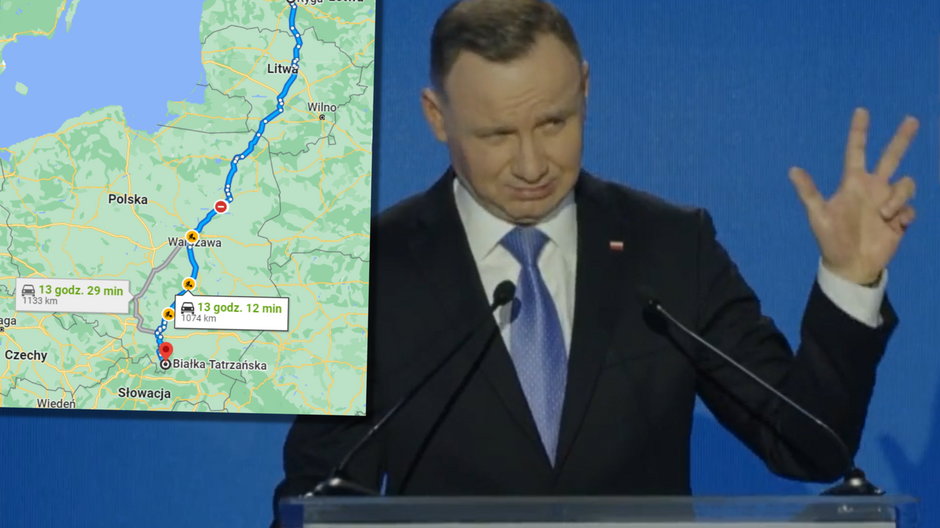 Prezydent Duda opowiadał o trasie jaką "miał" przejechać do Białki Tatrzańskiej premier Łotwy
