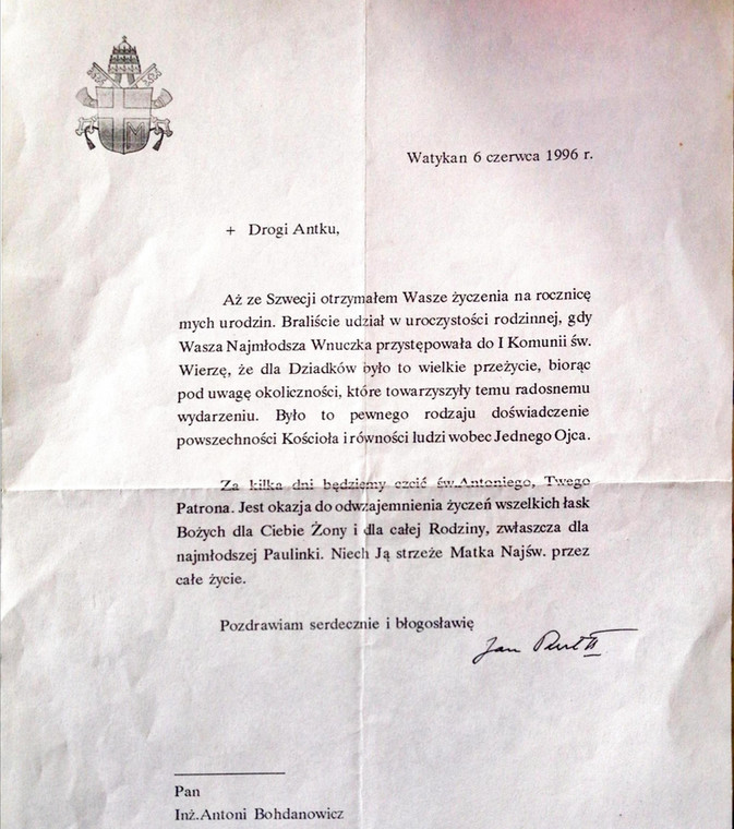 Jeden z listów Karola Wojtyły do brata dr Ewy Bohdanowicz