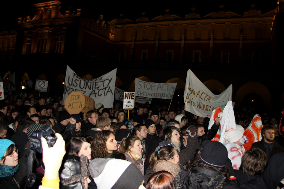 Manifestacja przeciwko ACTA w Krakowie, fot. Norbert Litwiński / Onet
