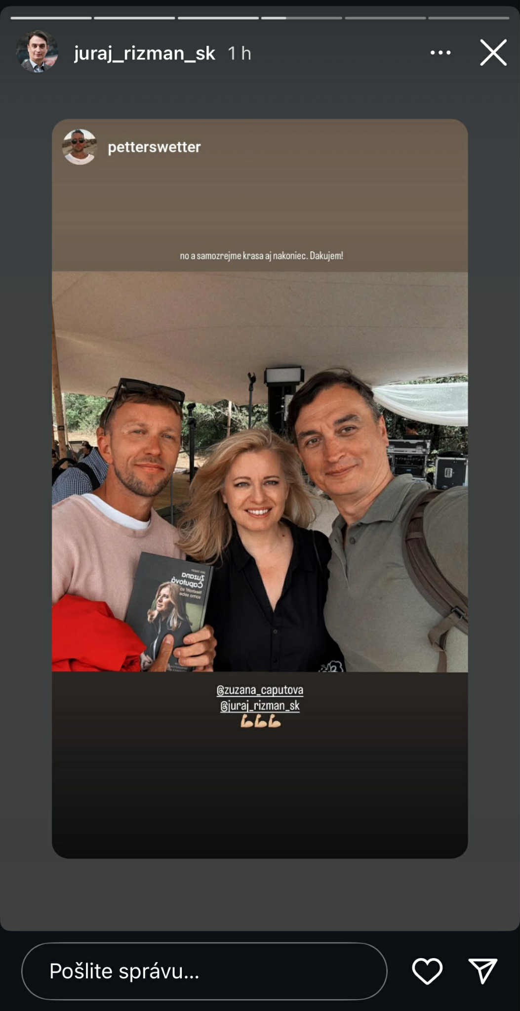 Rizman prezdieľal fotky s Čaputovou na sociálnych sieťach. 