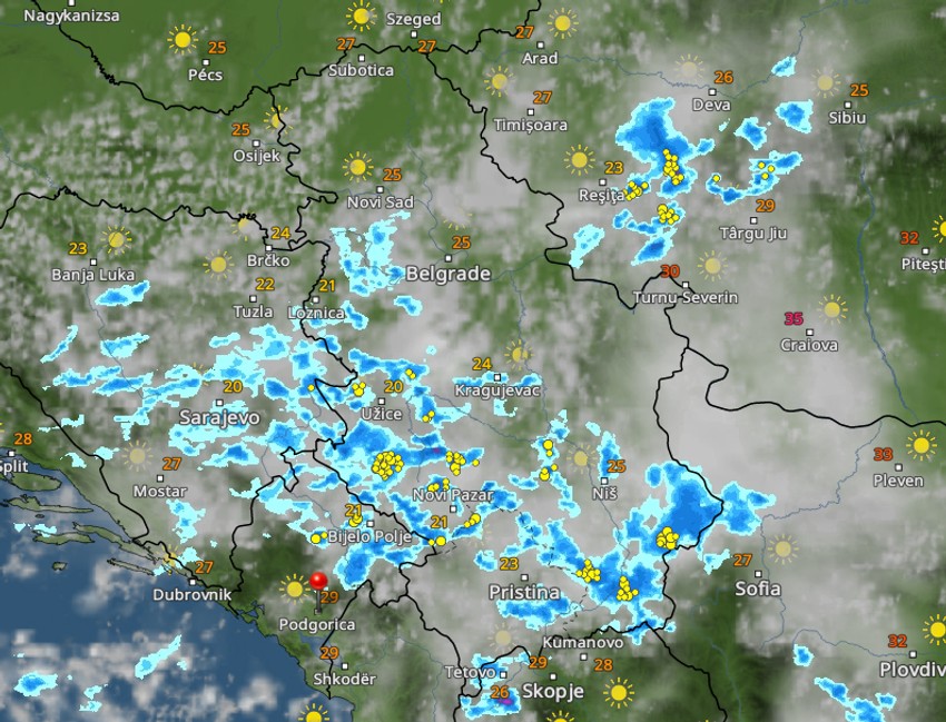 Kretanje kiše danas u 14 sati