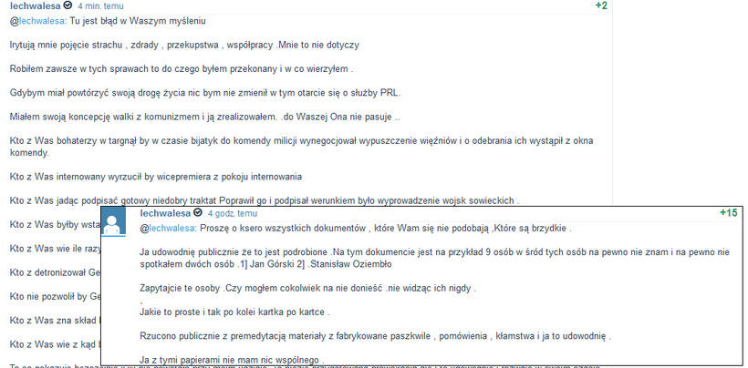 Wałęsa odpowiada na mikroblogu: To co pokazuje bezczelnie IPN nie powstało przy moim udziale