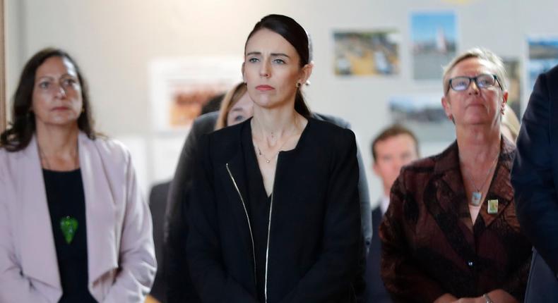 New Zealand's Prime Minister Jacinda Ardern, second from right, arrives during a high school visit in Christchurch, New Zealand, on March 20.