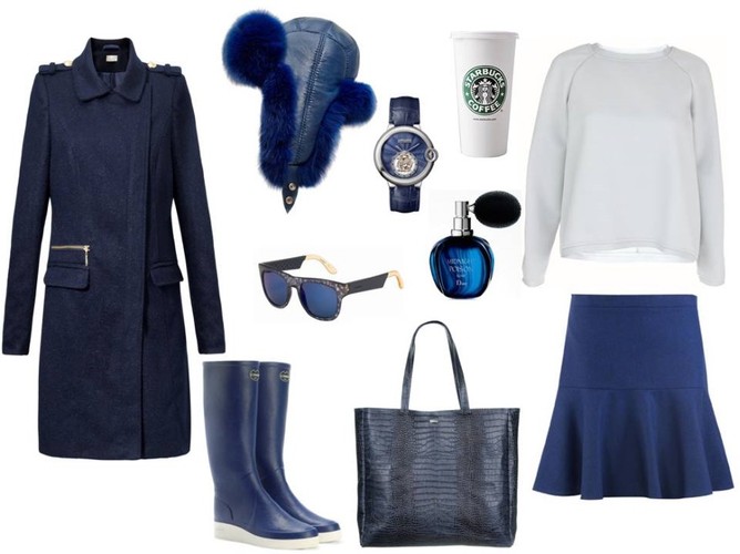 Niebieski: Spódnica - Rabarbar/rabarbar.co, kalosze - Le Chameau/magum.pl, torebka - Antbag by ania/antbags.pl, bluza -White House/whitehouse.sklep.pl, płaszcz - Tova/tova.com.pl.