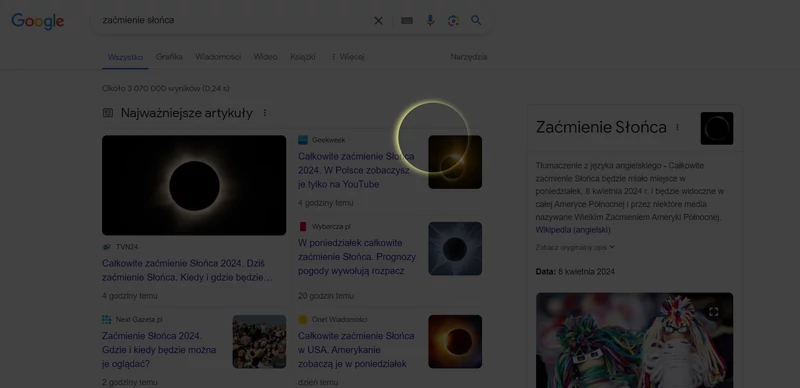 Zaćmienie Słońca 2024. Google z sekretem