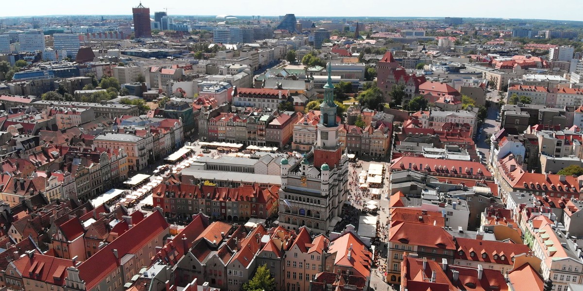 Poznan, Poland Main Square of the old town- aerial view summer