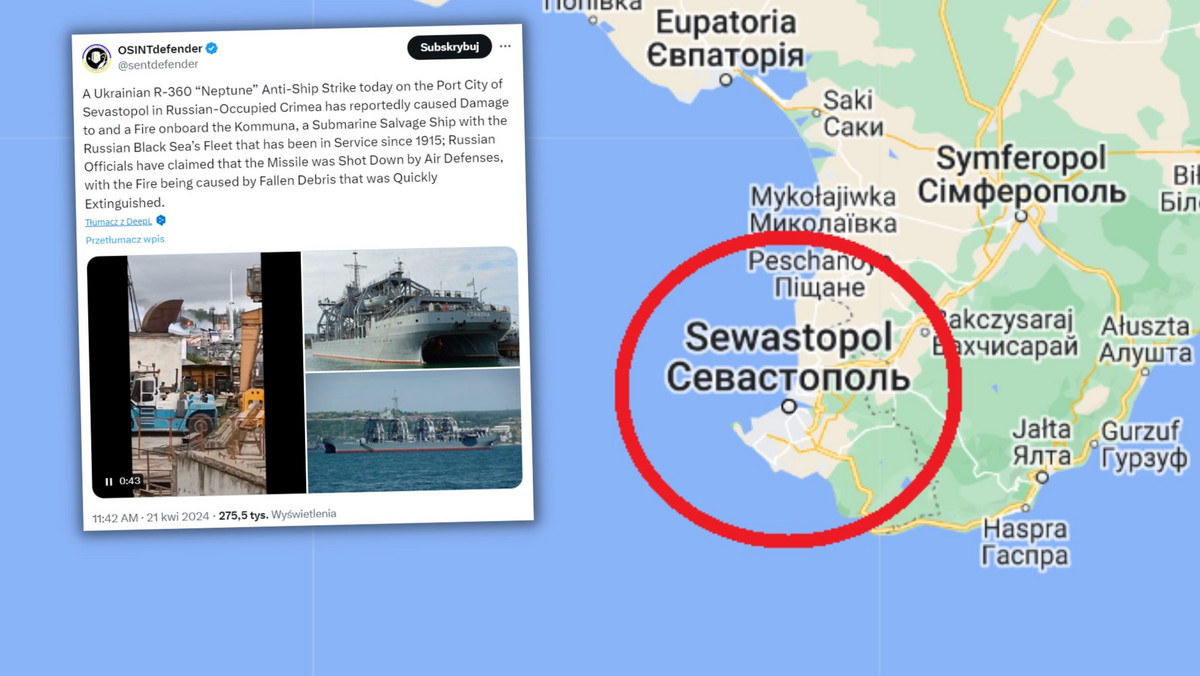Atak w okupowanym Sewastopolu. Rosyjski okręt stanął w ogniu