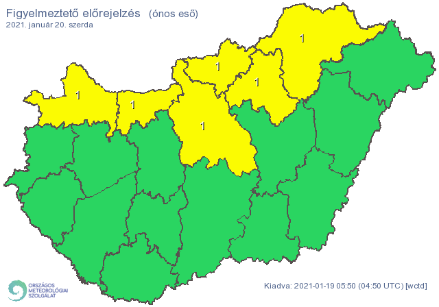 6 északi megyére adtak ki figyelmeztetést az ónos eső miatt /Fotó: Országos Meteorológiai Szolgálat/