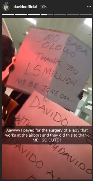 Staff of the airport thanking Davido for helping their colleague 