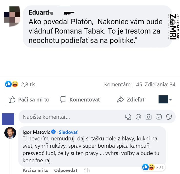 Igor Matovič napísal na satirickú stránku ďalší komentár. 