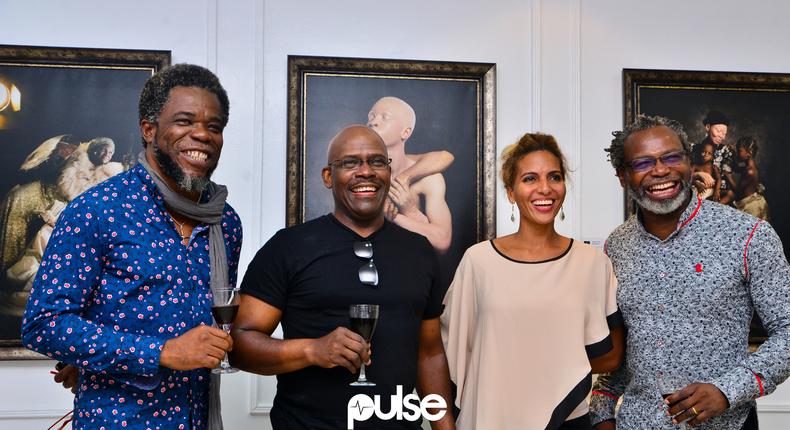 Guests with Yetunde Ayeni-Babaeko and Kelechi Amadi-Obi at the SMO White|Ebony exhibition opening which held on Saturday, May 25, 2019 at Temple Muse, Victoria Island Lagos.