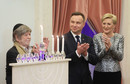 Andrzej Duda, Agata Kornhauser-Duda i Szewach Weiss , były ambasador Izraela w Polsce