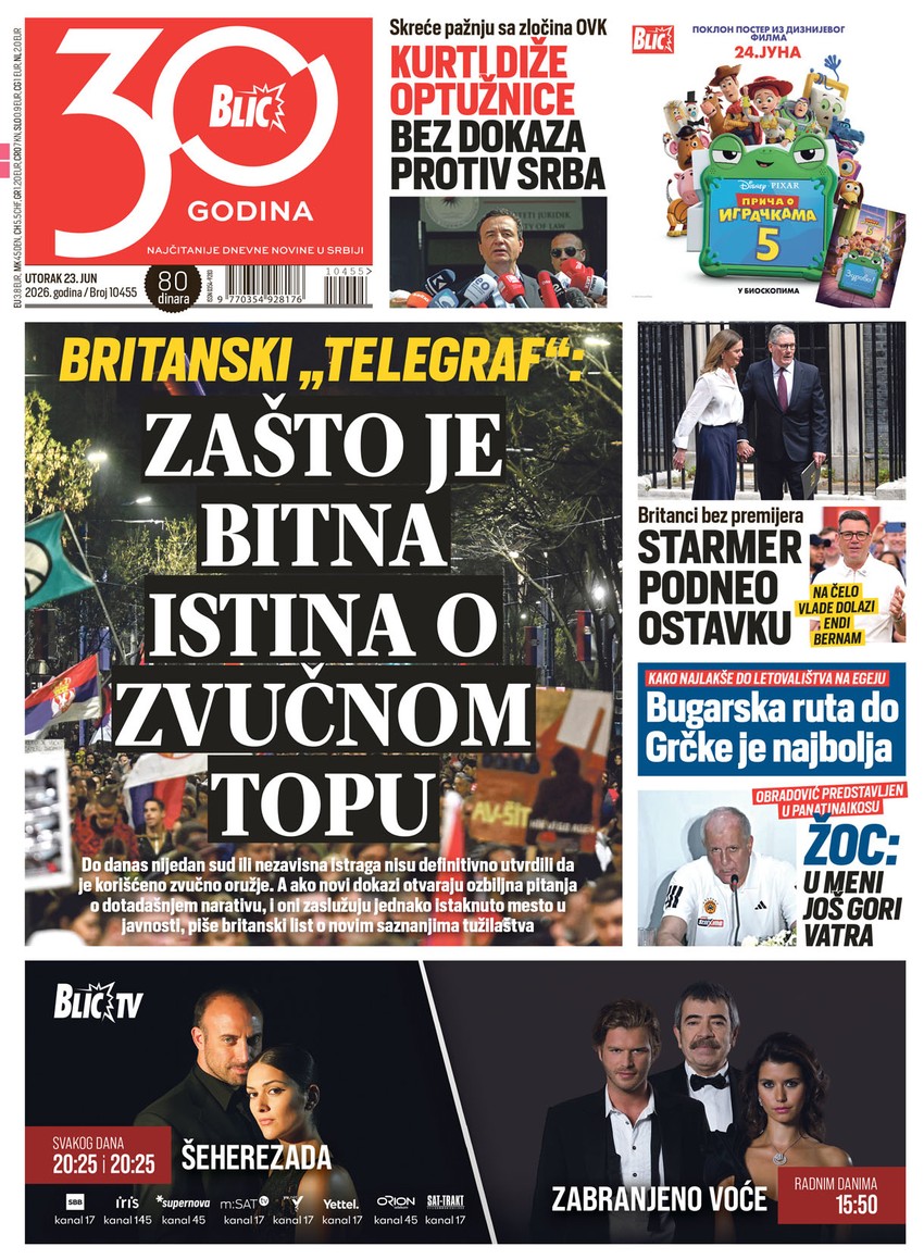 Blic naslovna strana za 23.6.