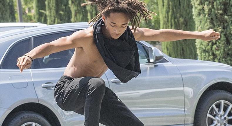 Jaden Smith goes shirtless on the streets of Calabasas, California