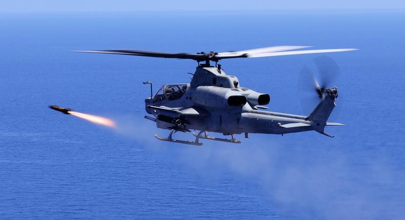 An AH-1Z Viper, attached to Marine Medium Tiltrotor Squadron (VMM) 262 Reinforced, 31st Marine Expeditionary Unit, fired a live AGM-179 Joint Air-to-Ground Missile (JAGM), striking a towed moving training vessel during a training mission at sea.US Marine Corps photo by Cpl. Christopher Lape