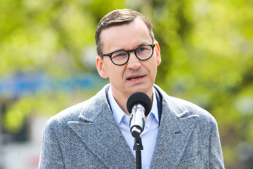 Mateusz Morawiecki podczas wizyty w Olecku (06.05.2023)