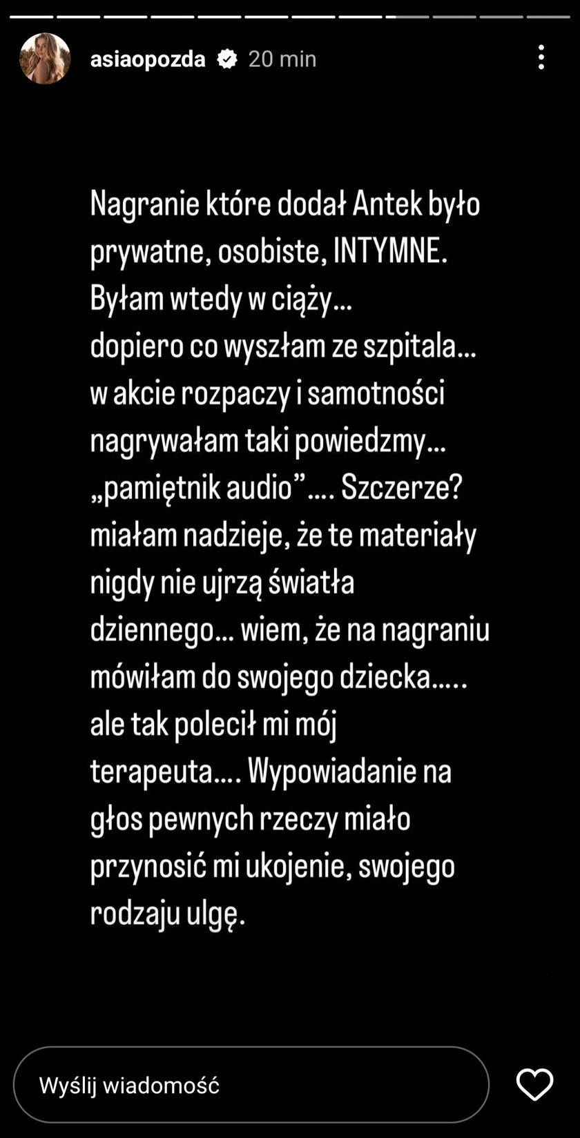 To wyjaśnienia Joanny Opozdy na Instagramie. 