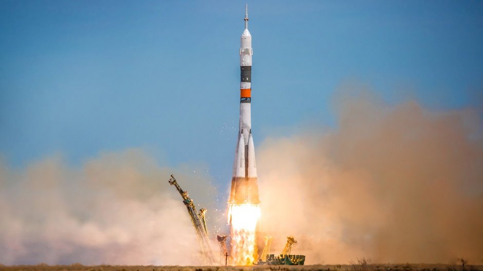 Start rakiety Sojuz z kosmodromu na Bajkonurze w kwietniu 2017 r.