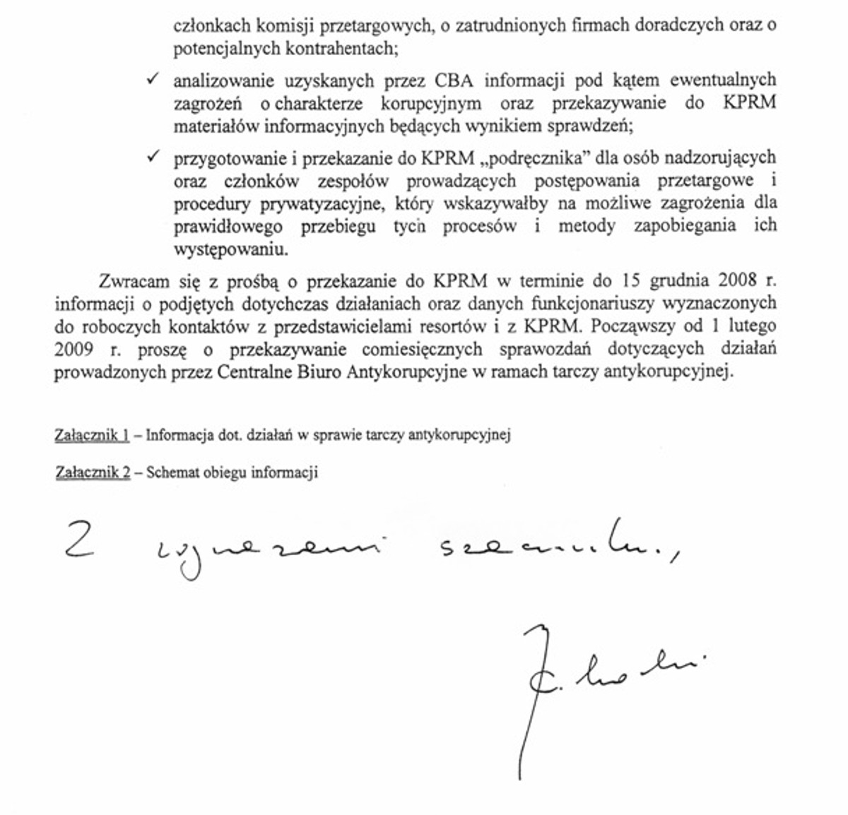 Pismo Jacka Cichockiego do szefa CBA