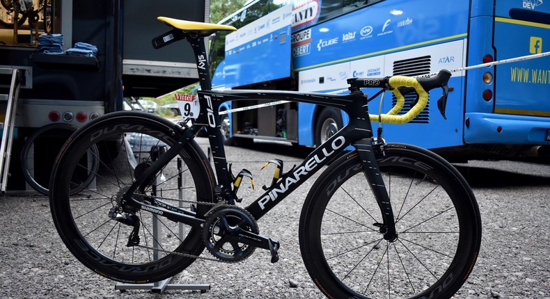 The Pinarello Dogma F10, the bike of Welshman Geraint Thomas, the leader of the Tour de France after three stages.