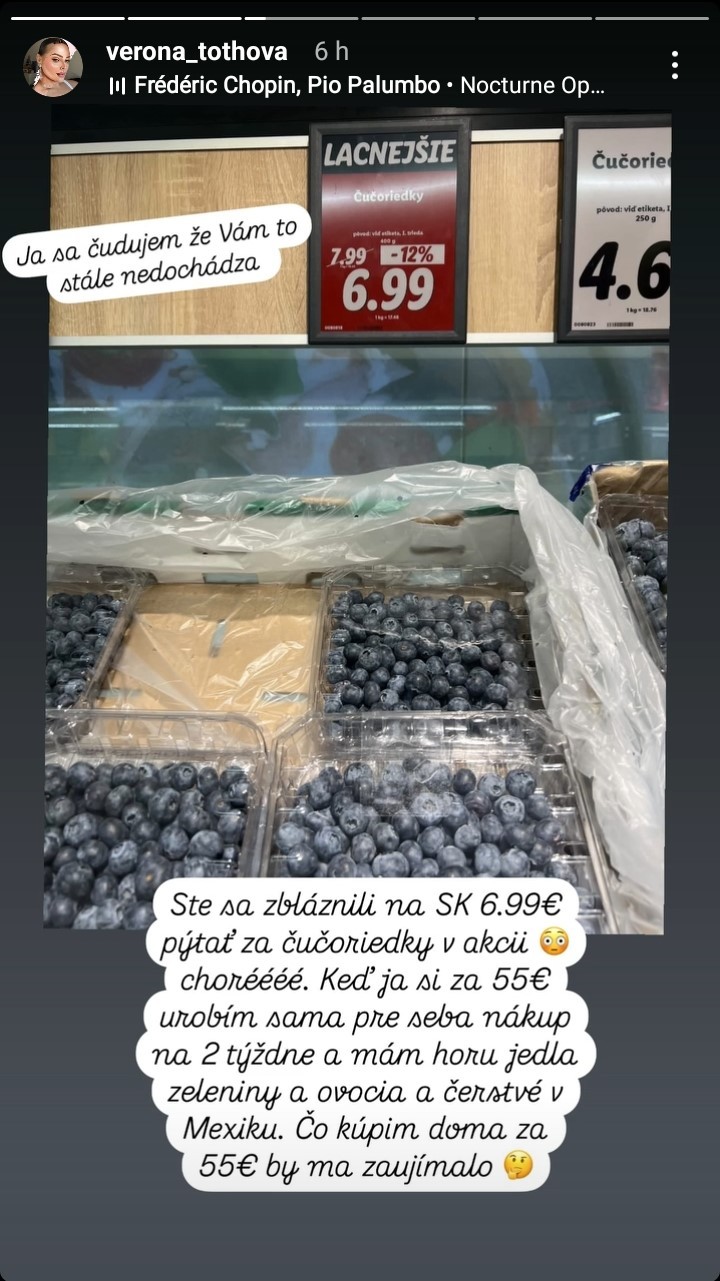 Kráska z Ruže pre nevestu, Verona Tóthová, okomentovala cenu čučoriedok na Slovensku.