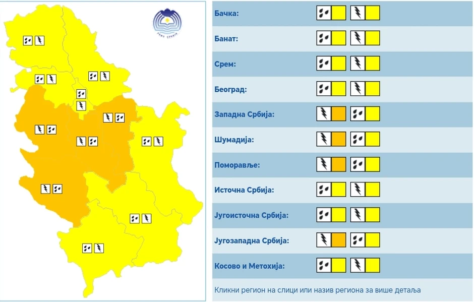 "Žuti" i "narandžasti" meteoalarm za sredu 21. maj