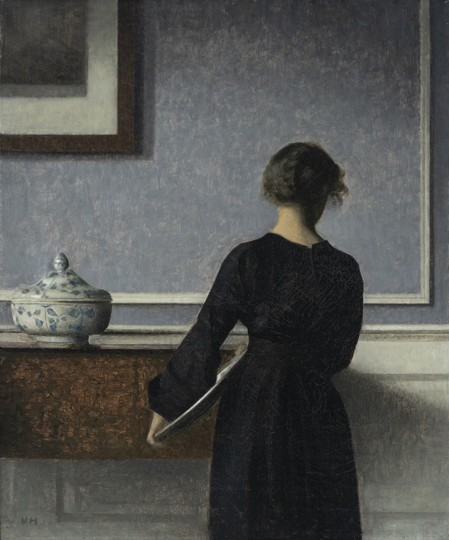 Vilhelm Hammershøi - "Wnętrze z młodą kobietą widzianą od tyłu" (1904)