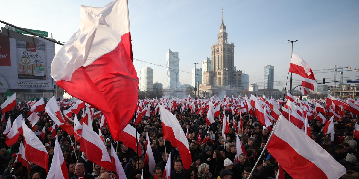 Marsz Niepodległości. Podpalacz niemieckiej flagi w butach... niemieckiej firmy [ZDJĘCIA]