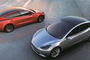 Handout of Tesla Motors' mass-market Model 3 electric cars