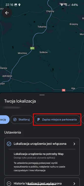 Google Maps pozwala zaznaczyć na mapie miejsce parkowania.